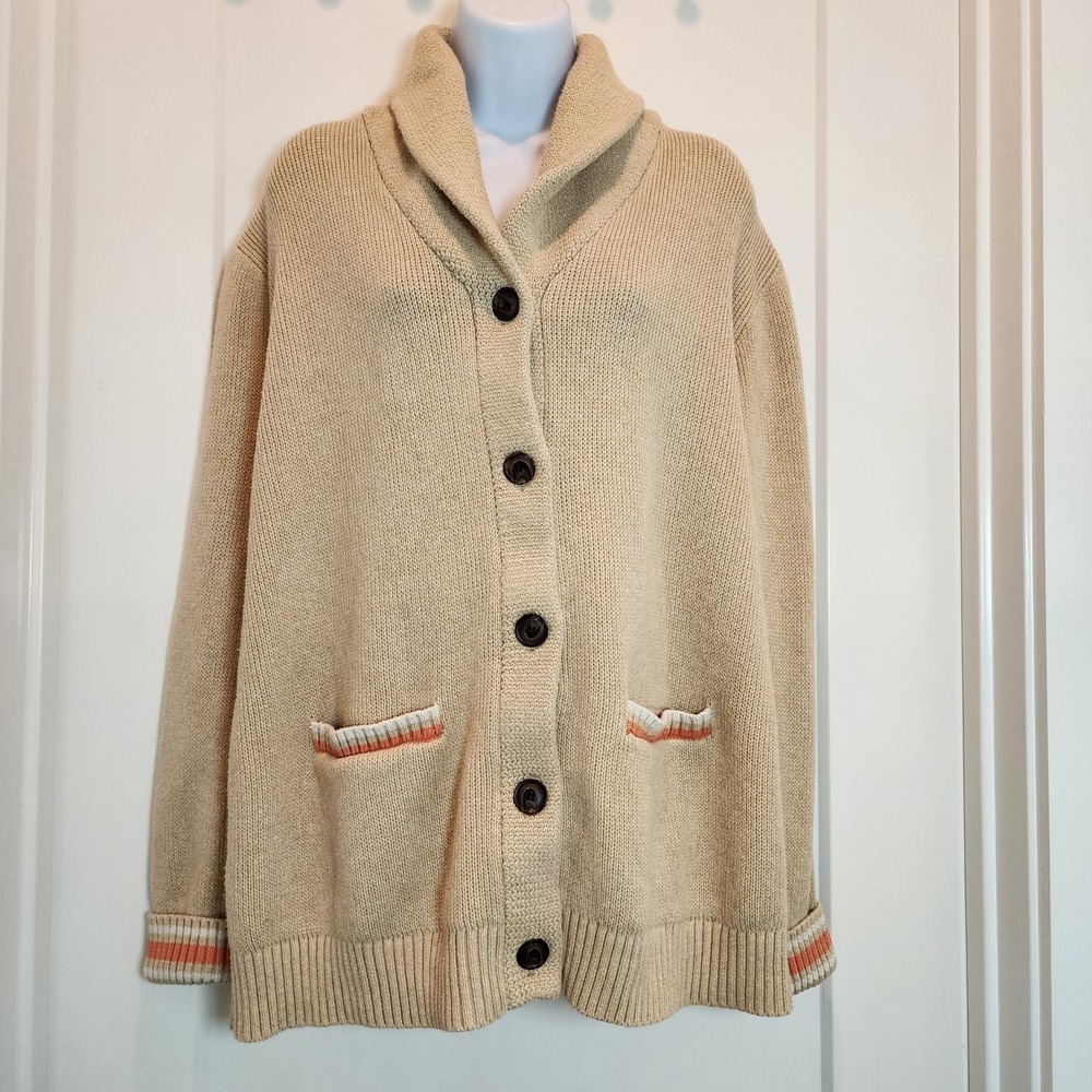 Pendleton Cardigan Tan Aztec Sweater Cotton Shawl Collar Southwestern Western L - Picture 3 of 15